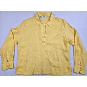 Ishyu Yellow 100% Linen Button-Up Long Sleeve Shirt XL